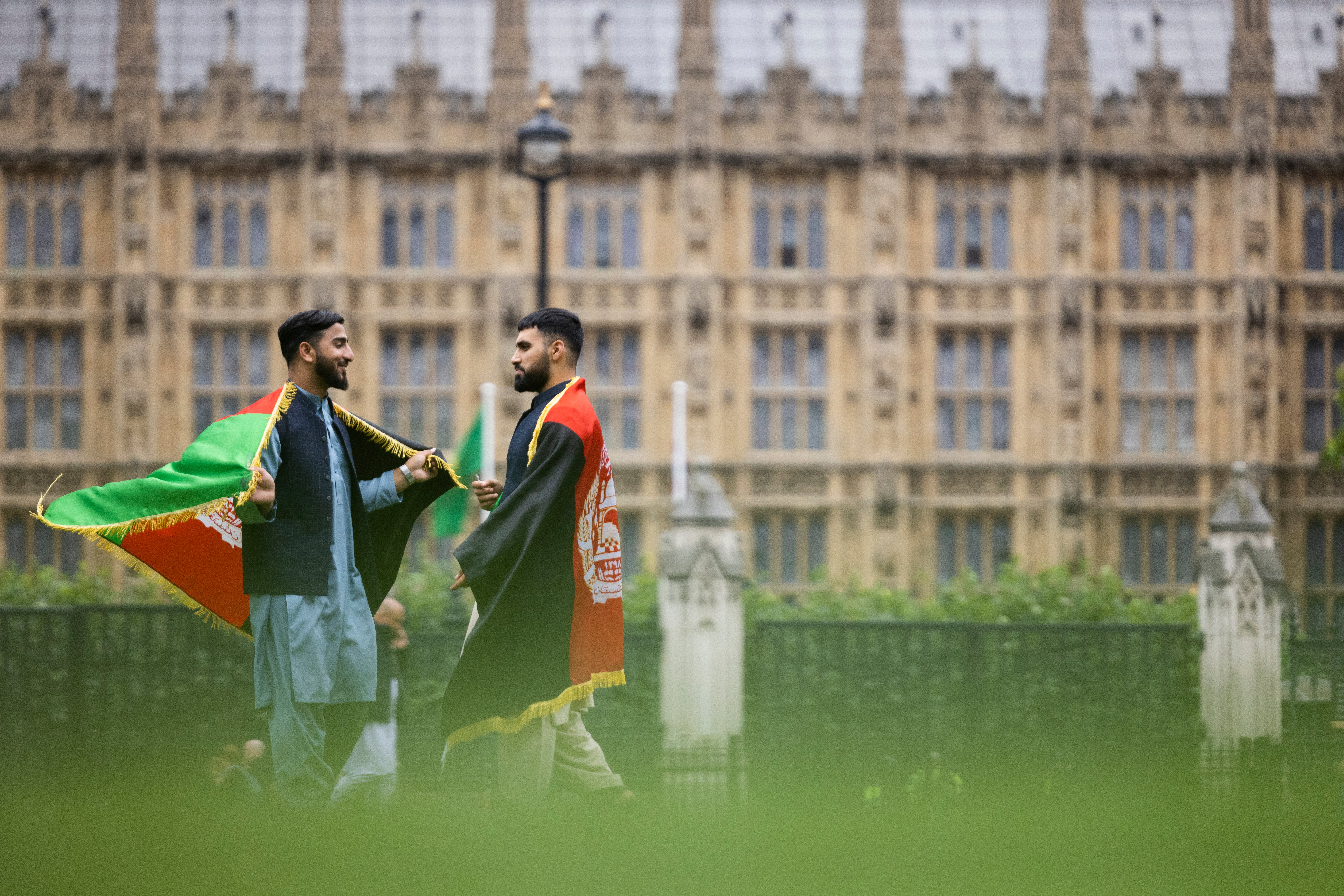<p>Protesters gathered in Parliament Square following the fall of the Afghan capital </p>