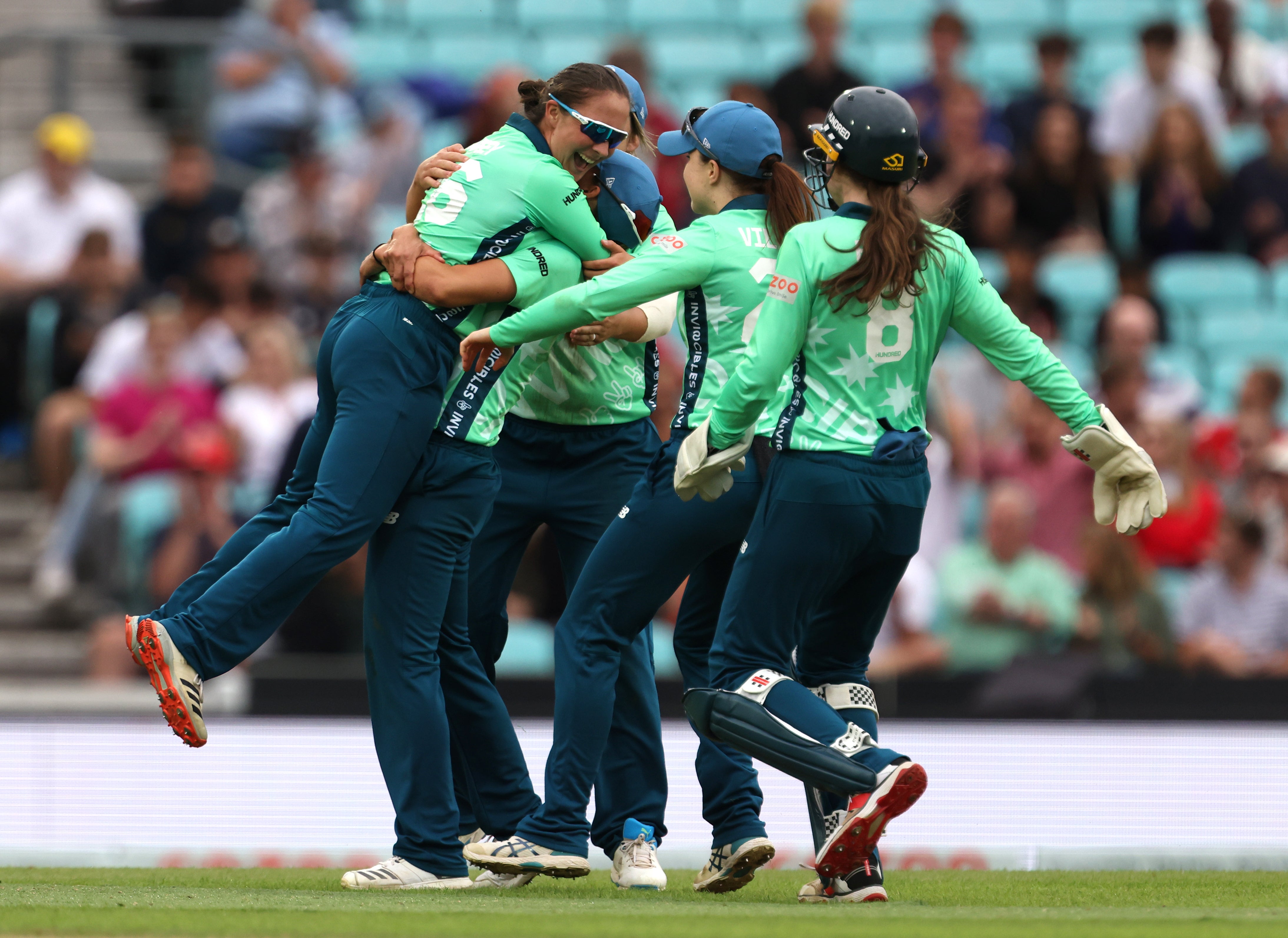 Oval Invincibles celebrated reaching the final (Steven Paston/PA)