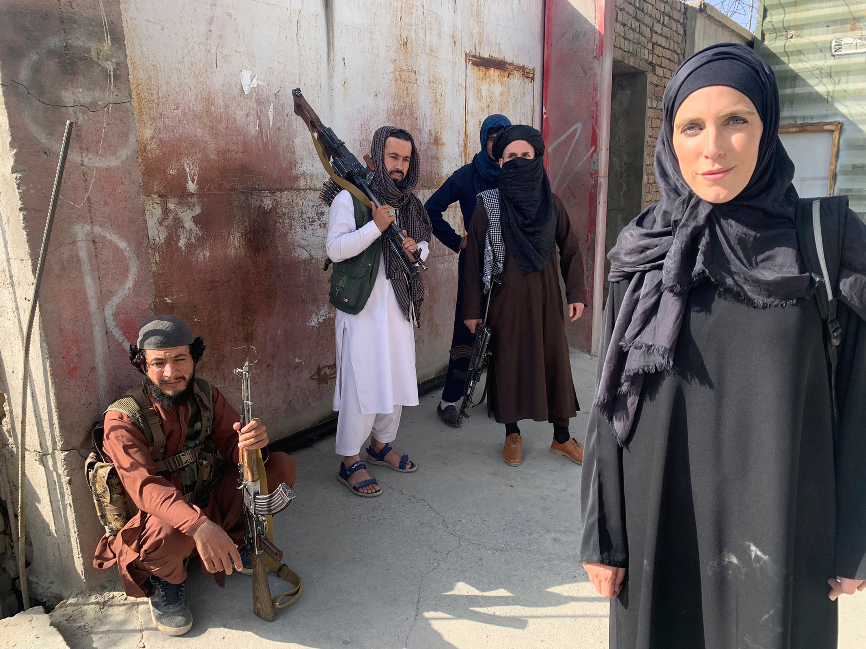 <p>This image provided by CNN shows the network’s Chief International Correspondent Clarissa Ward, right, reporting August of 2021 in Kabul, Afghanistan. </p>