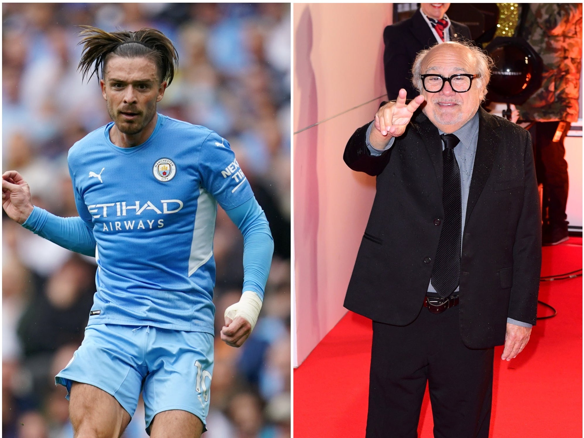 Jack Grealish and Danny DeVito (Nick Potts/Ian West/PA)