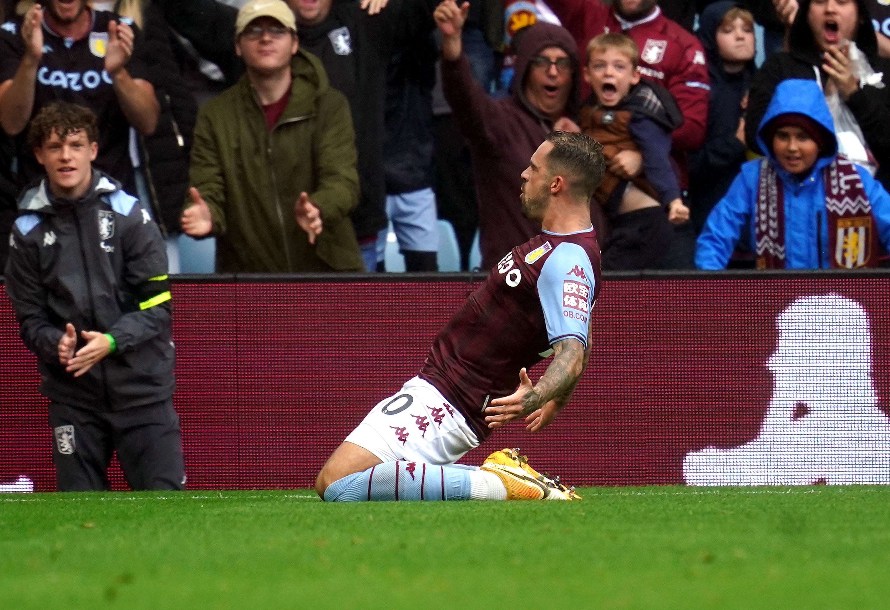 Danny Ings celebrates after scoring his superb goal at Villa Park (David Davies/PA)