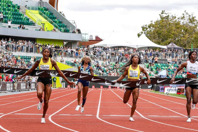Jamaica’s Elaine Thompson-Herah (left) takes victory in 10.54 seconds (Thomas Boyd/AP).