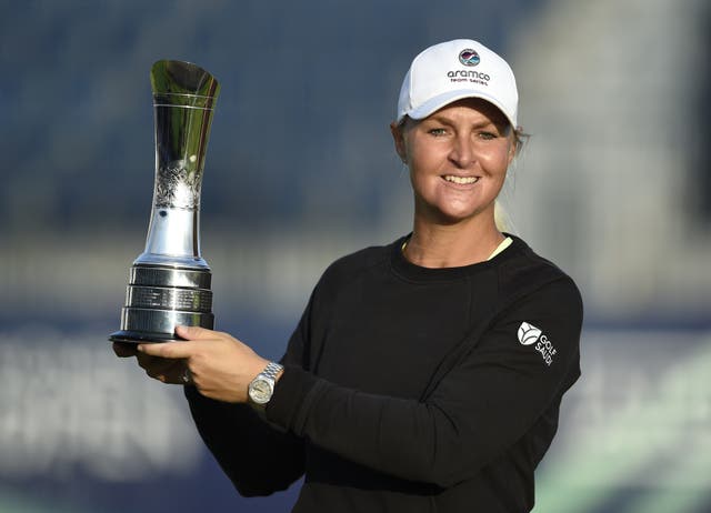 Sweden’s Anna Nordqvist poses with the trophy after winning the AIG Women’s Open at Carnoustie (Ian Rutherford/PA)