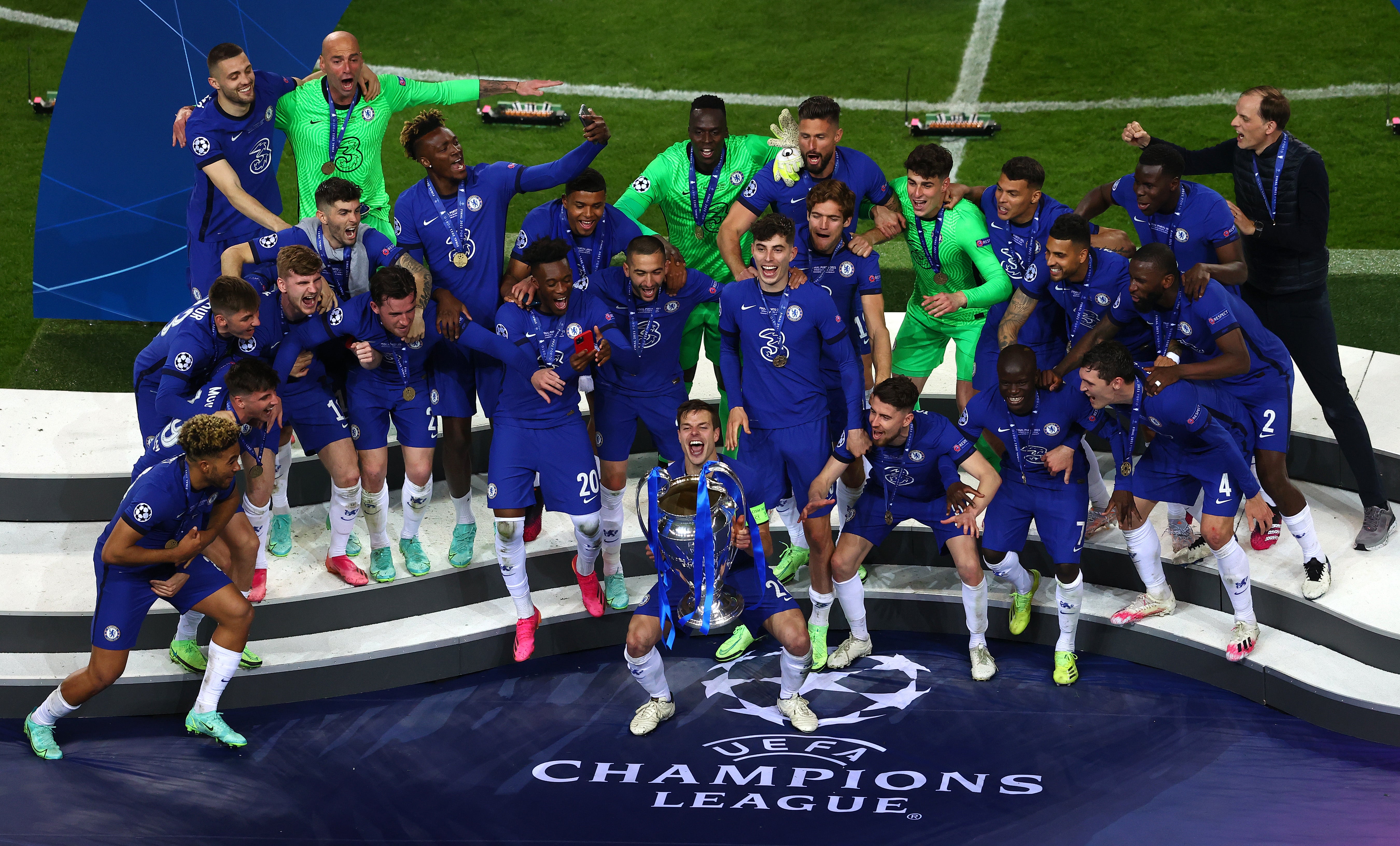 Chelsea captain Cesar Azpilicueta lifts the Champions League trophy