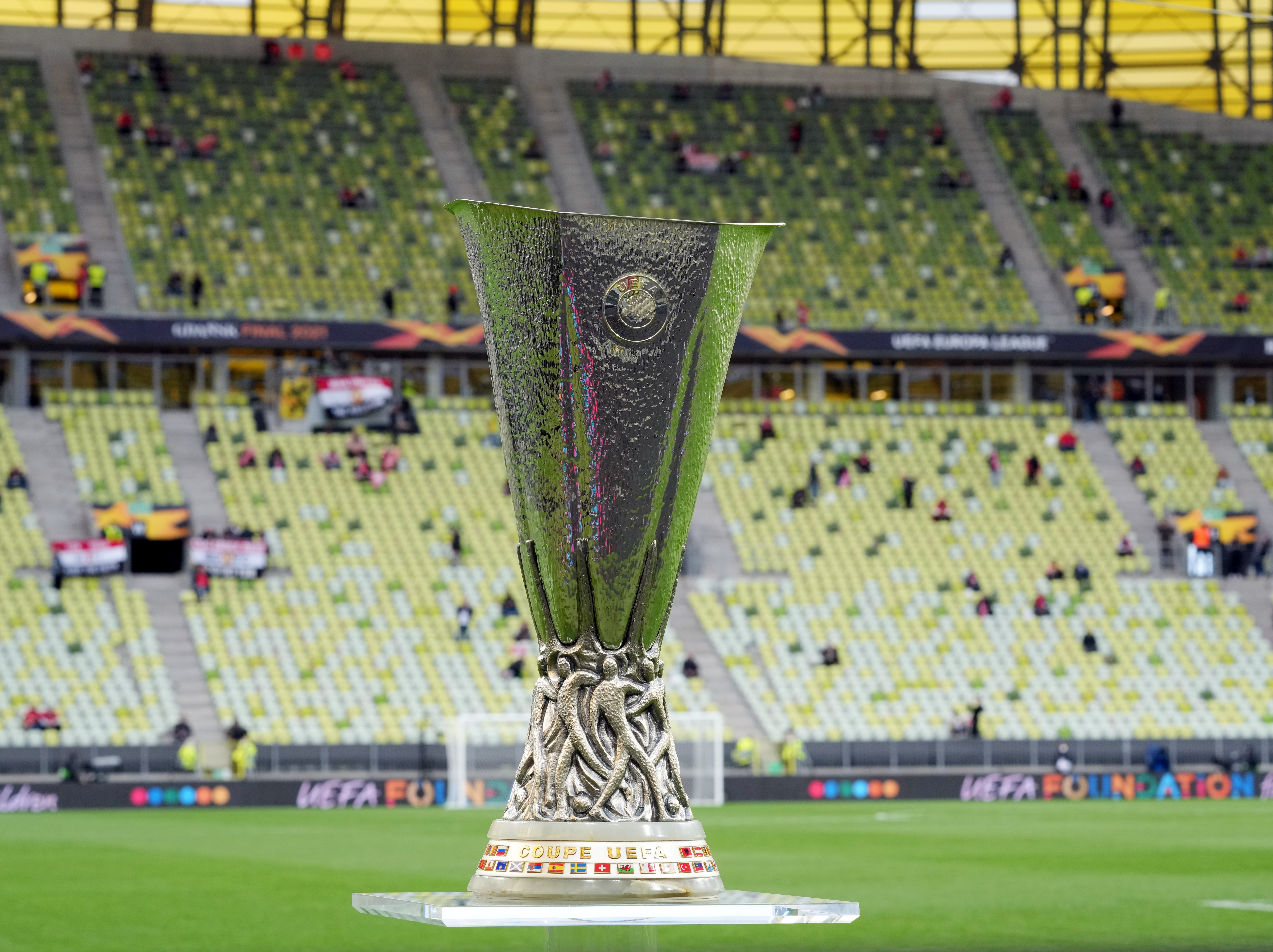 The Europa League trophy before its presentation at the end of the 2020/21 campaign