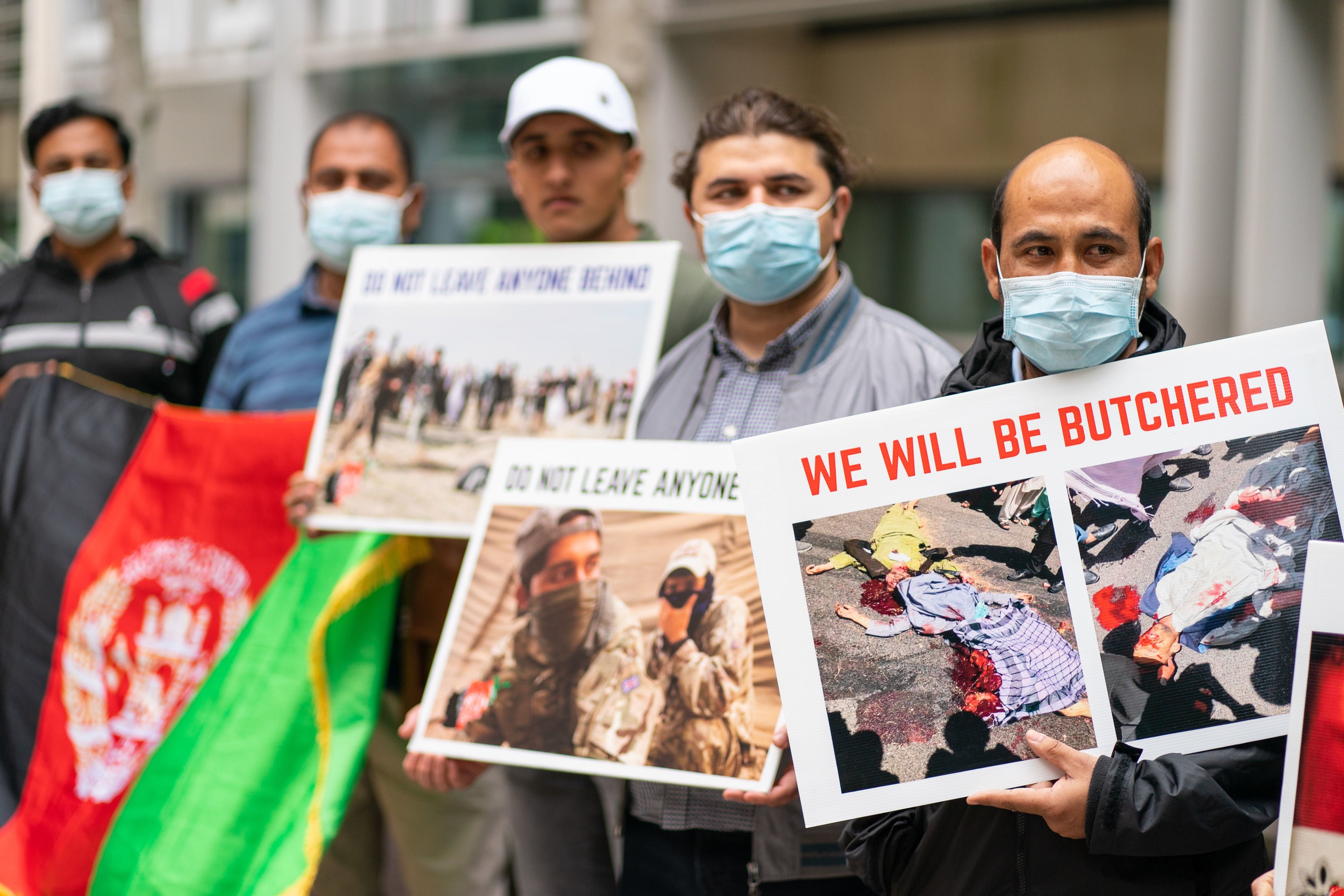 Former Afghan interpreters protest in front of the Home Office in Westminster