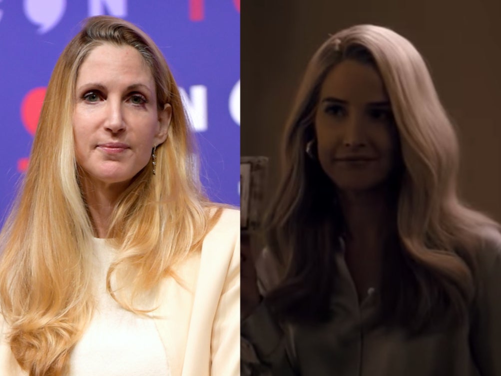 <p>Cobie Smulders (right) portrays Ann Coulter (left) in ‘Impeachment: American Crime Story’</p>