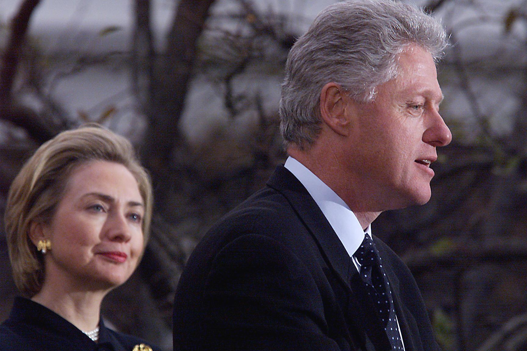 Bill Clinton makes a statement to reporters following his impeachment by the US House of Representatives on 19 December 1998