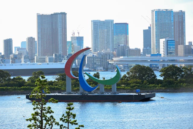 <p>A general view of the 'Three Agitos' Paralympic Symbol ahead of the Tokyo 2020 Paralympic Games at yyy on August 22, 2021 in Tokyo, Japan. </p>