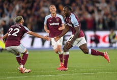 Michail Antonio double sees West Ham thrash 10-man Leicester