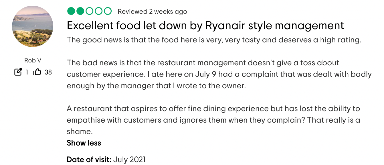 Rob visited the restaurant in July