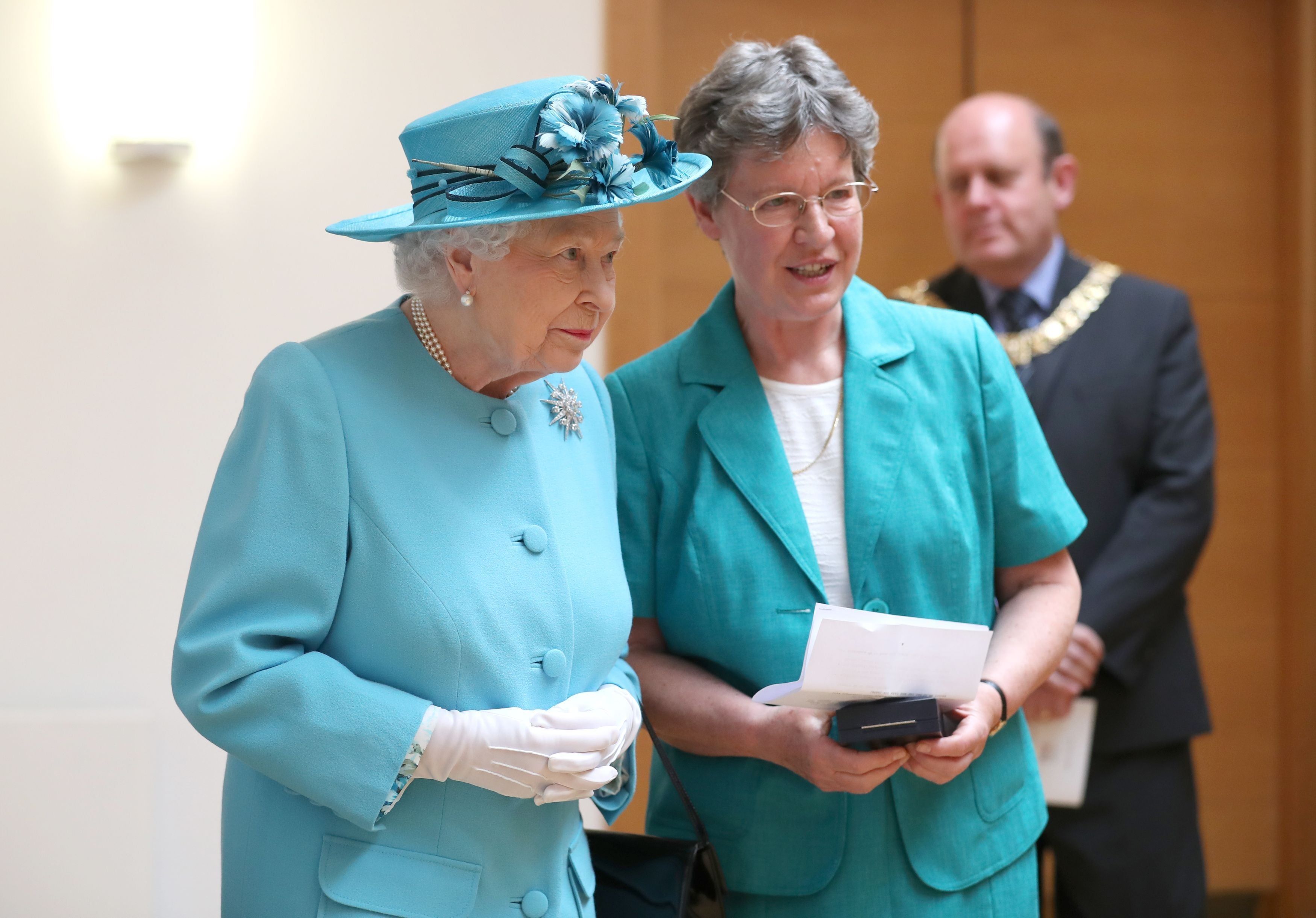 Queen Elizabeth II with Dame Jocelyn Bell Burnell (right) during a visit to the Royal Society of Edinburgh (Jane Barlow/PA)