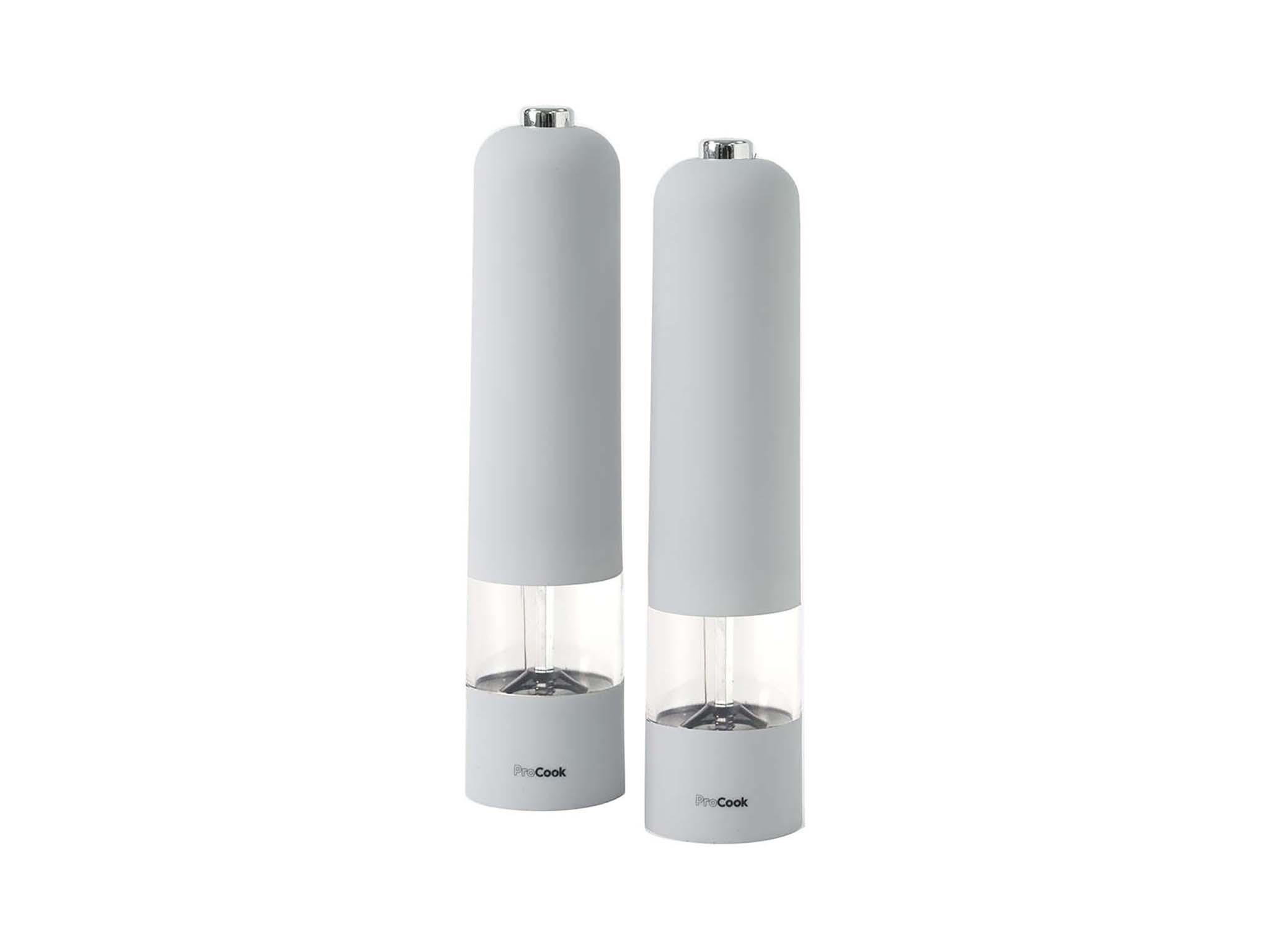 Electric soft touch salt or pepper mill set
