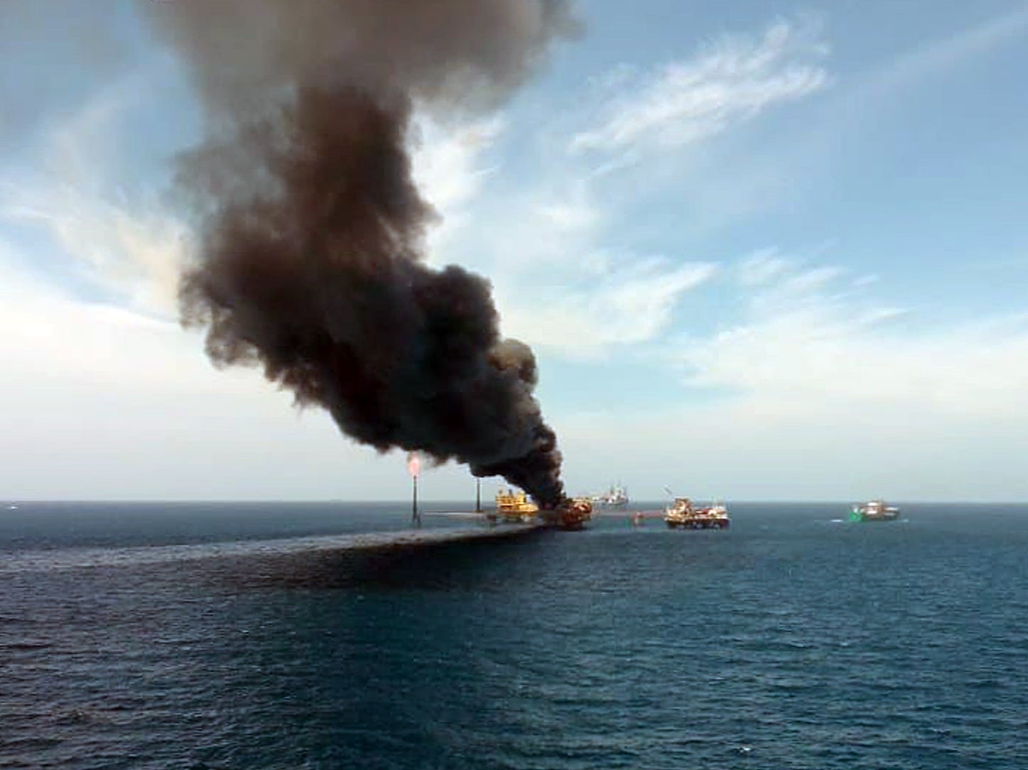 The platform in the Gulf of Mexico erupted into flames during routine maintenance work