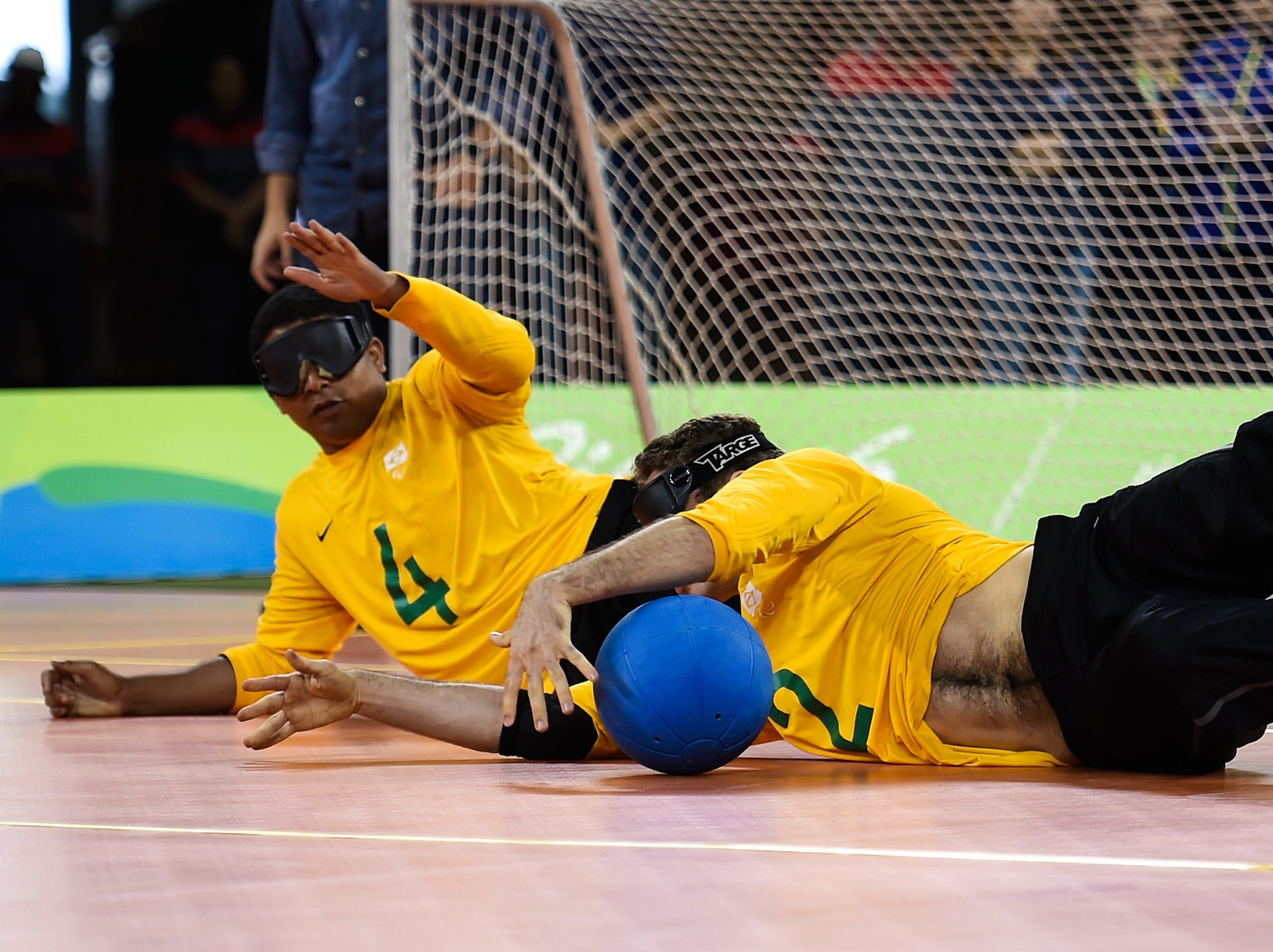 Athletes play a goalball exhibition match ahead of Rio 2016