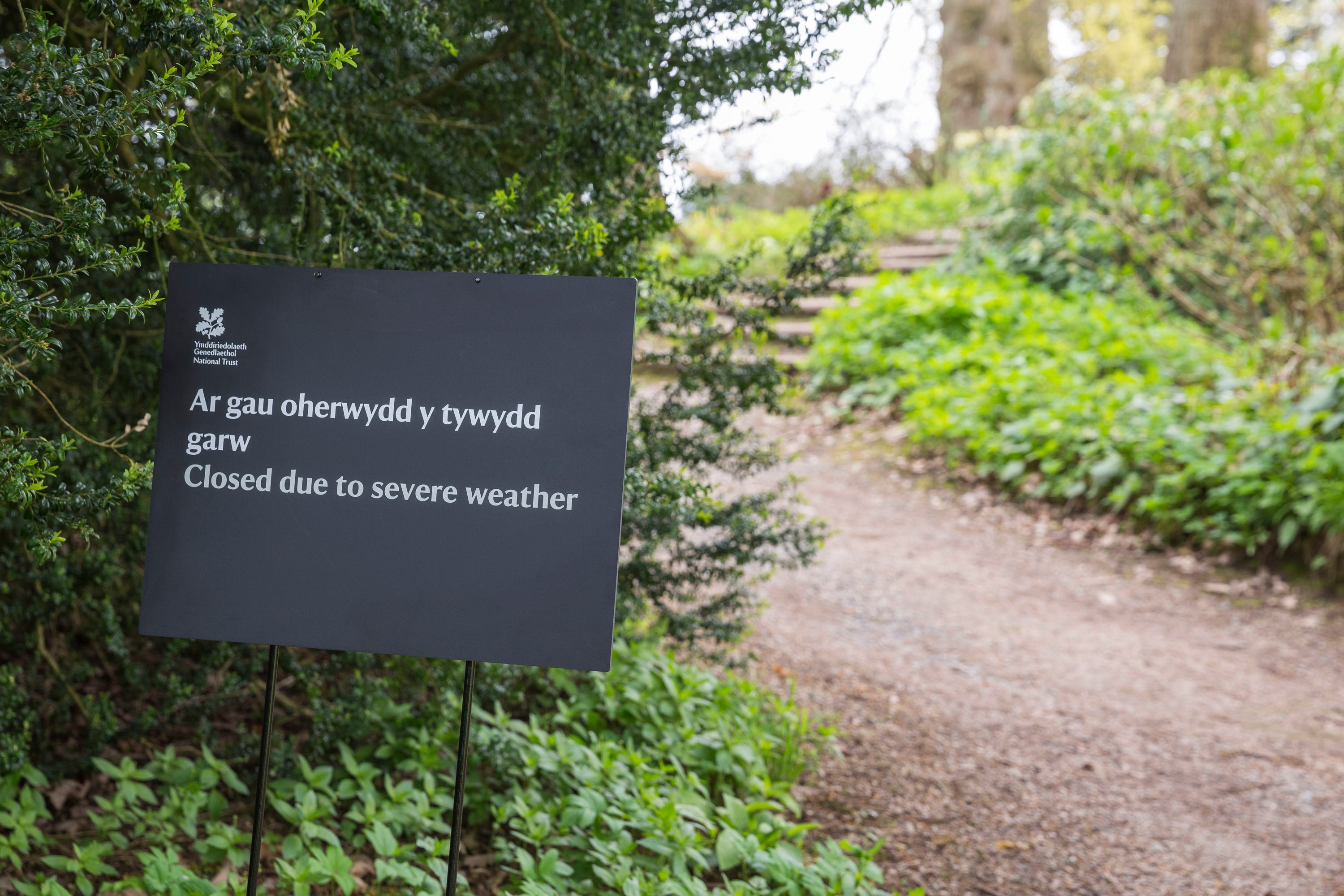 A section of the garden is closed due to severe weather at Powis Castle, Wales