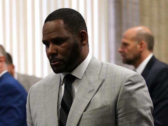 <p>R Kelly pleads not guilty to a new indictment before Judge Lawrence Flood at Leighton Criminal Court Building in Chicago, Illinois, on 6 June 2019</p>