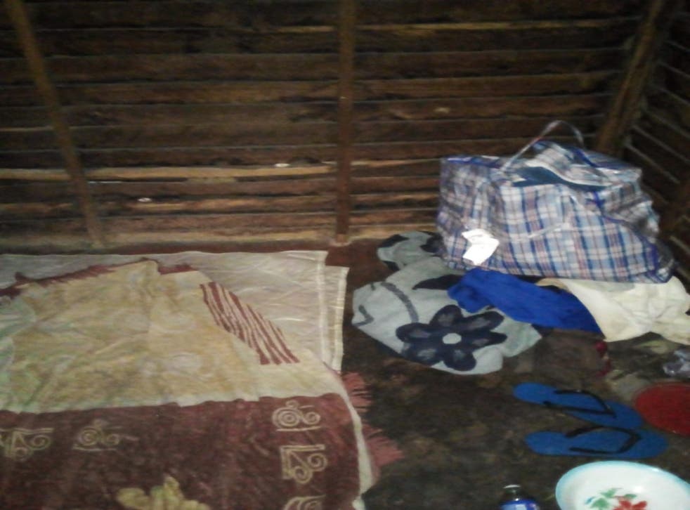 <p>The Zimbabwean national sent<em> The Independent</em> a photograph of the shed where he is sleeping </p>