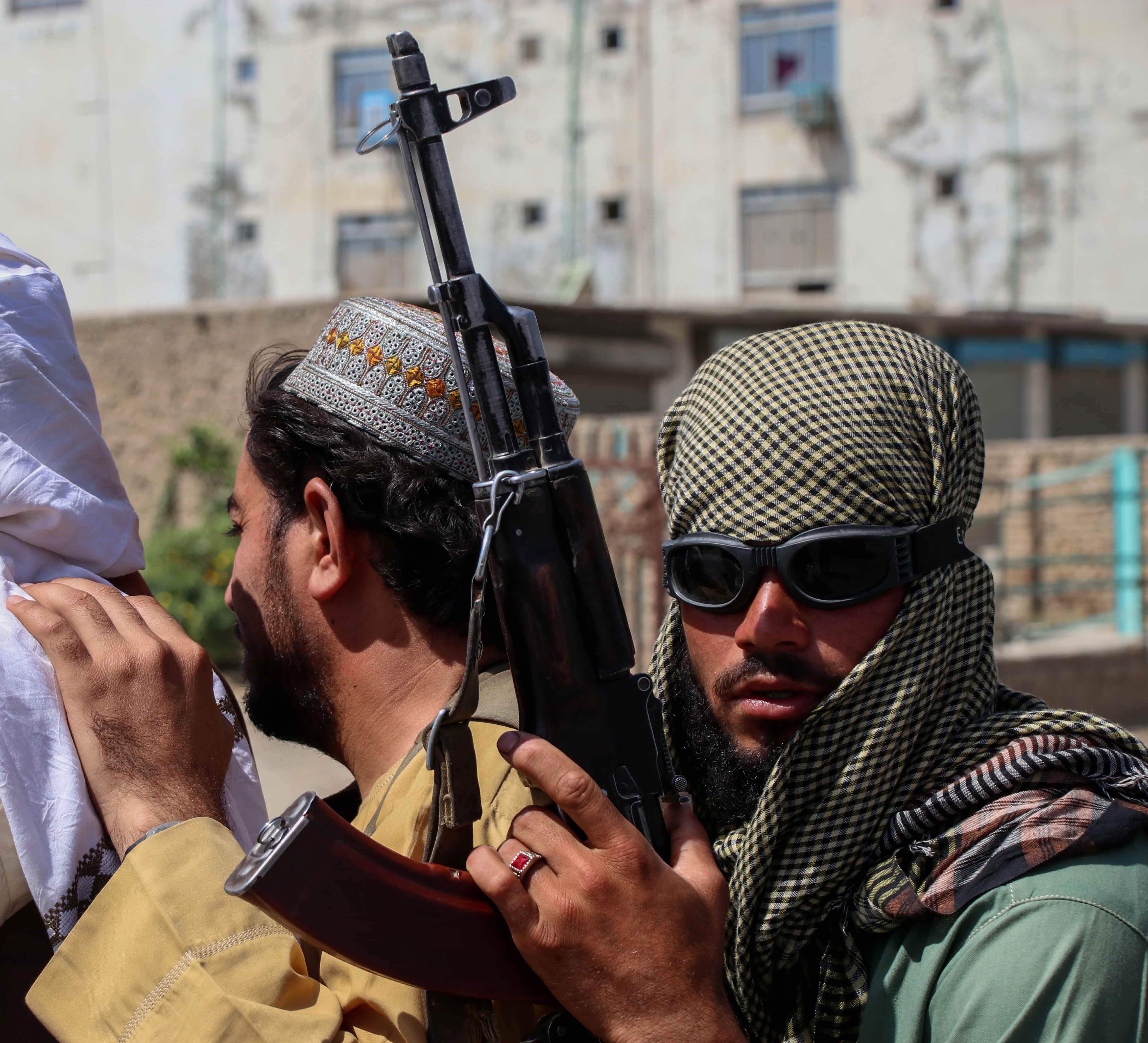 Taliban militants patrolling in Kandahar, Afghansitan, 22 August 2021