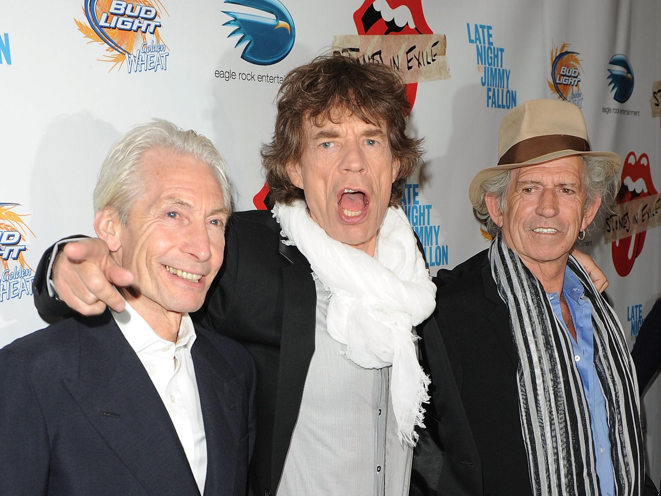 <p>Charlie Watts, Mick Jagger and Keith Richards pictured in 2010</p>
