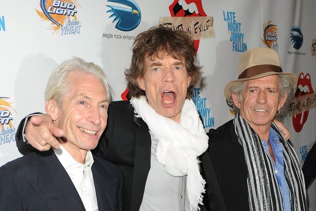 <p>Charlie Watts, Mick Jagger and Keith Richards pictured in 2010</p>