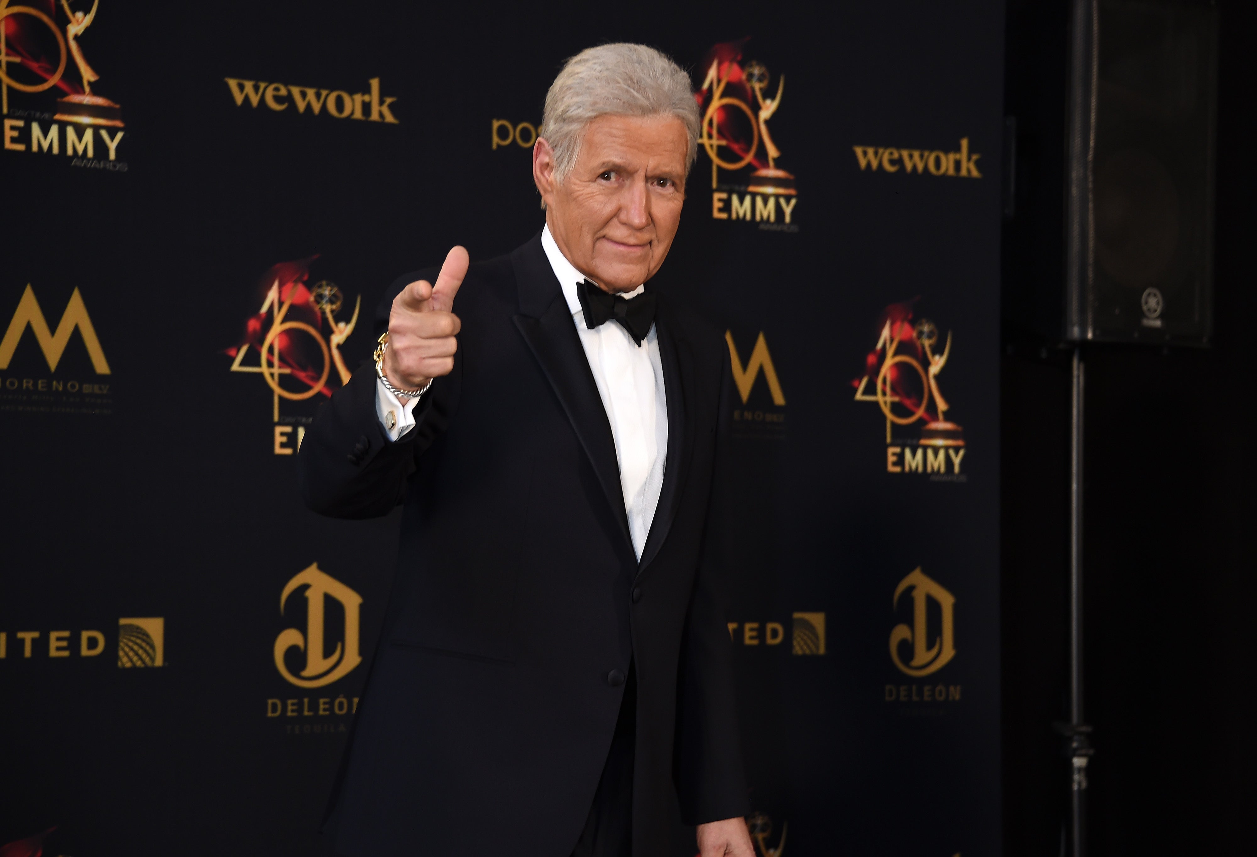 Alex Trebek poses in the press room during the 46th annual Daytime Emmy Awards at Pasadena Civic Center on 5 May 2019 in Pasadena, California