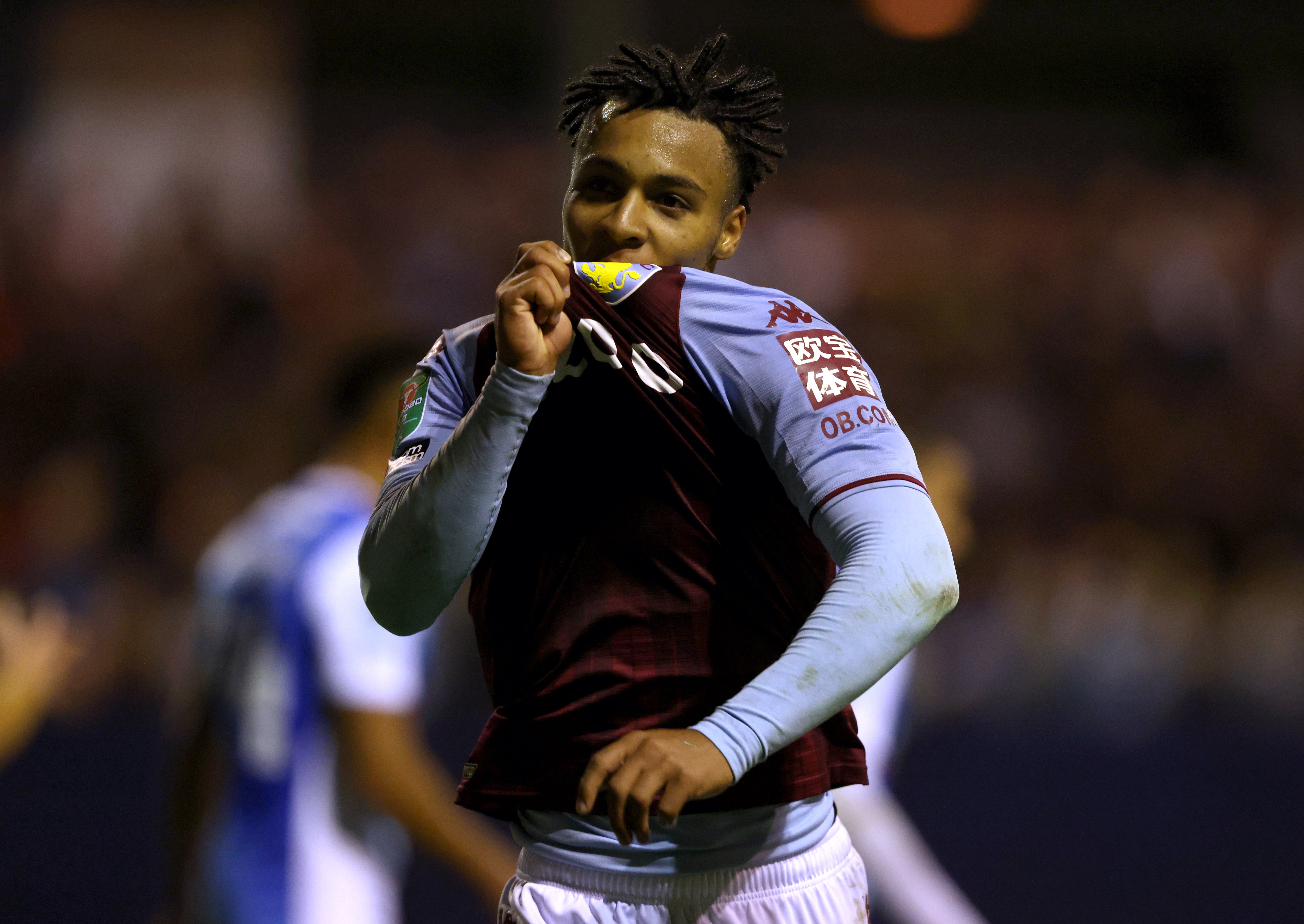 Aston Villa’s Cameron Archer celebrates completing his hat-trick (Richard Sellers/PA)