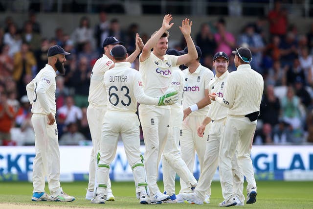 England celebrate the wicket of Rohit Sharma (Nigel French/PA)