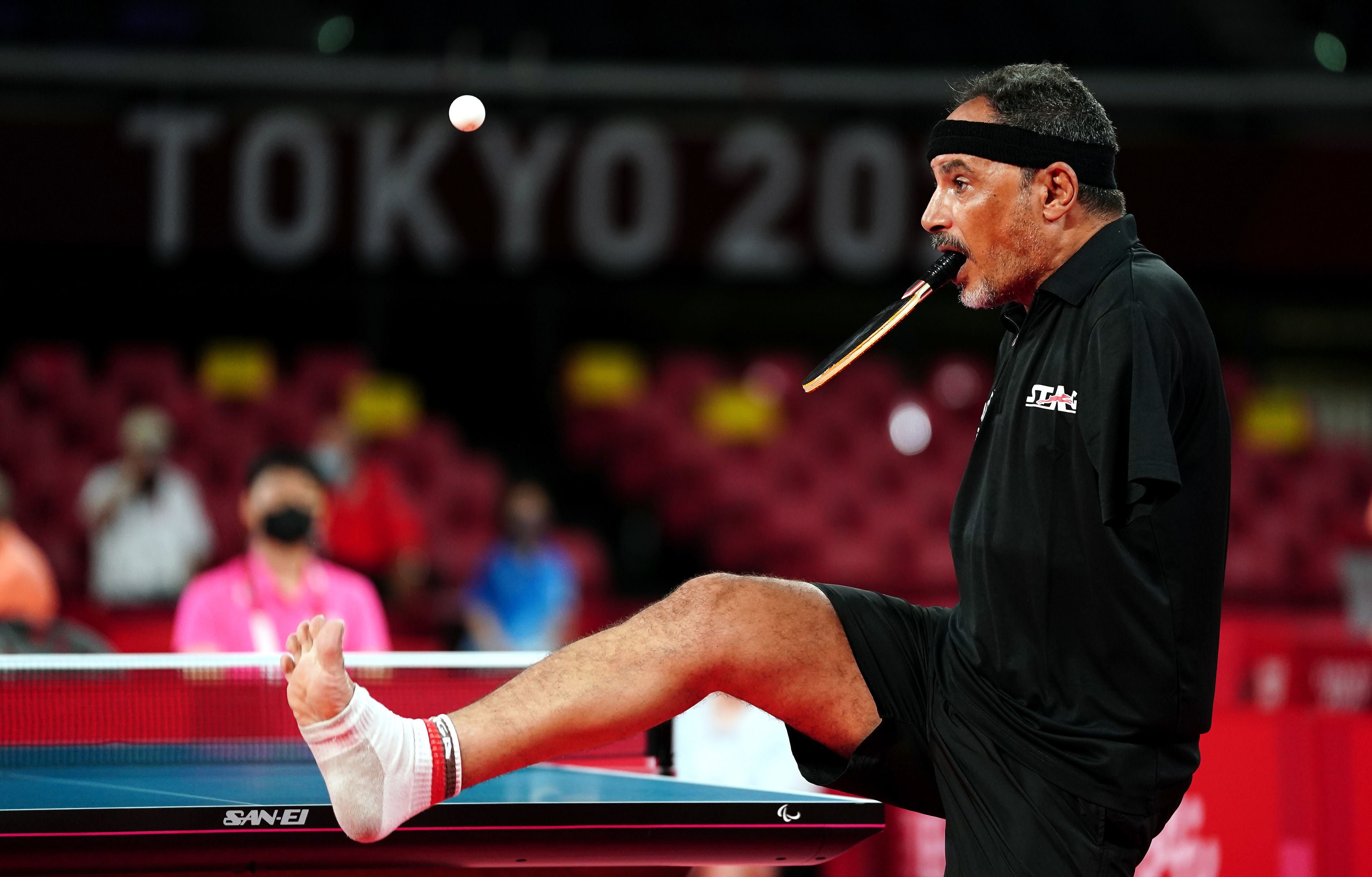 Egypt’s Ibrahim Elhusseiny Hamadtou in action during his Men’s Singles Class 6 Group E Table Tennis match at the Tokyo 2020 Paralympic Games