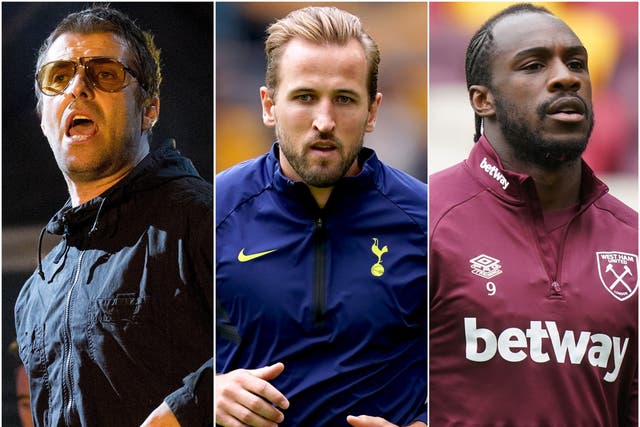 Liam Gallagher, Harry Kane and Michail Antonio (Isabel Infantes/David Davies/Tess Derry/PA)