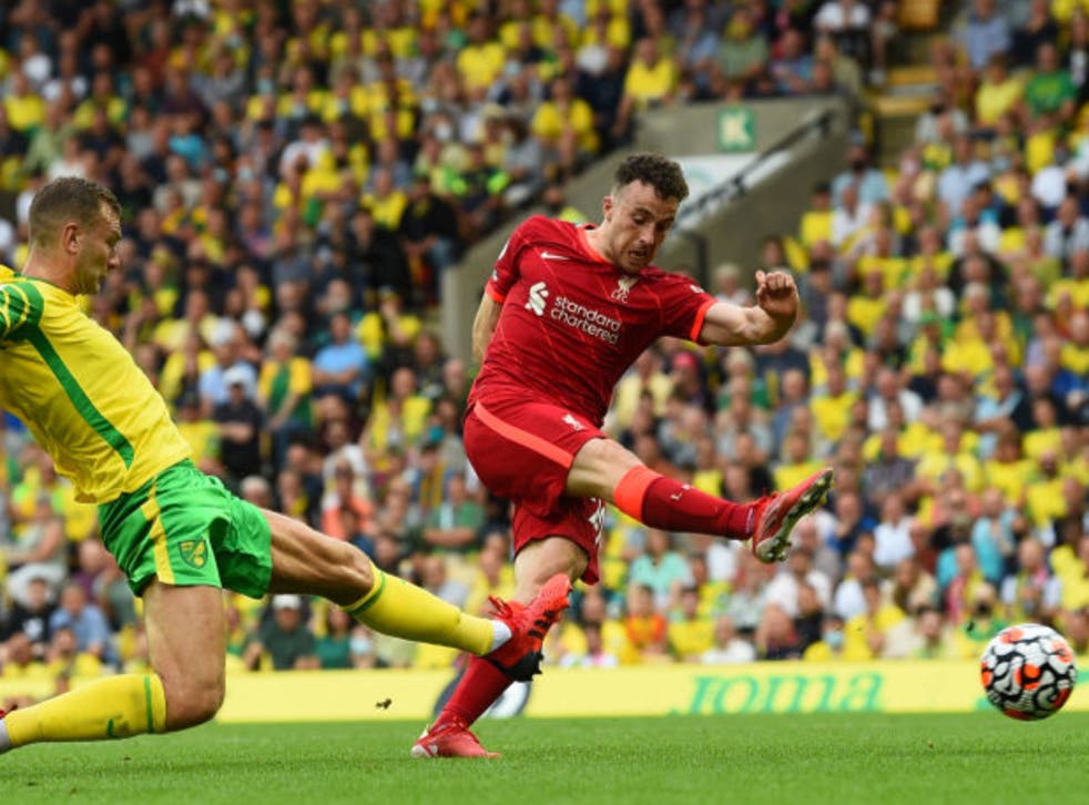 <p>The Reds attacker scores against Norwich</p>