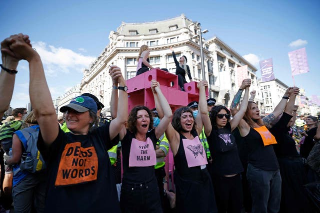 <p>Climate activists from Extinction Rebellion protest in London this week amid record levels of public concern about the crisis </p>