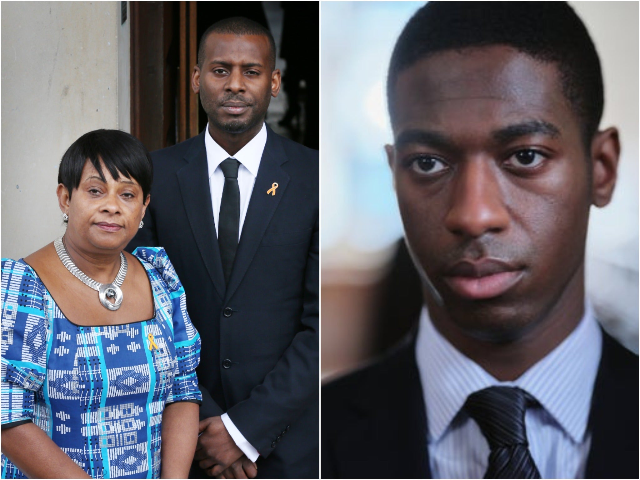 Doreen Lawrence with Stuart Lawrence, who is played by Jorden Myrie in ‘Stephen’