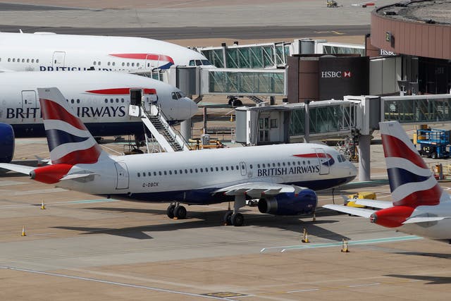 <p>British Airways aircraft parked at Gatwick </p>