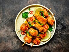 A little goes a long way with these saffron salmon kebabs