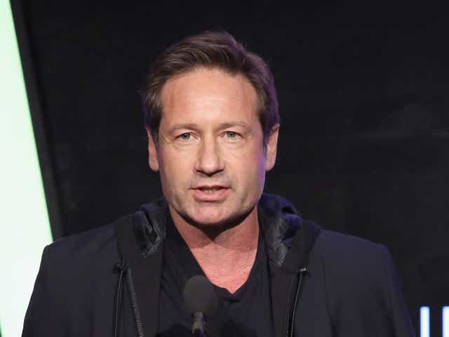 <p>David Duchovny on stage at the 2017 Webby Awards in New York City</p>