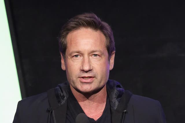<p>David Duchovny on stage at the 2017 Webby Awards in New York City</p>