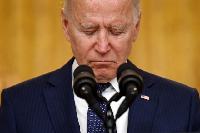 <p>President Biden, defending his decision to cut and run in Afghanistan </p>