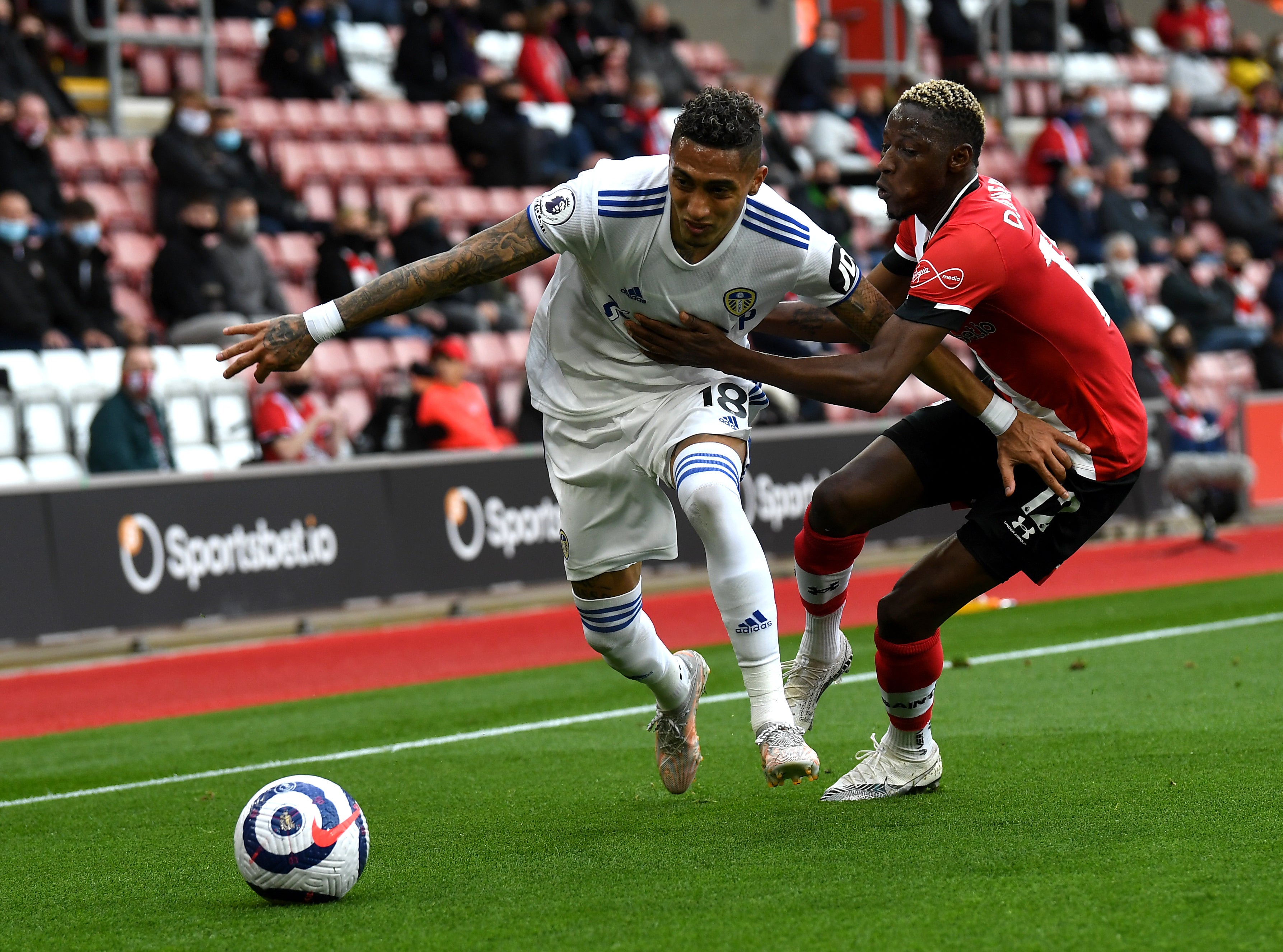 Raphinha, left, is described as a rare talent by Leeds manager Marcelo Bielsa (Neil Hall/PA)