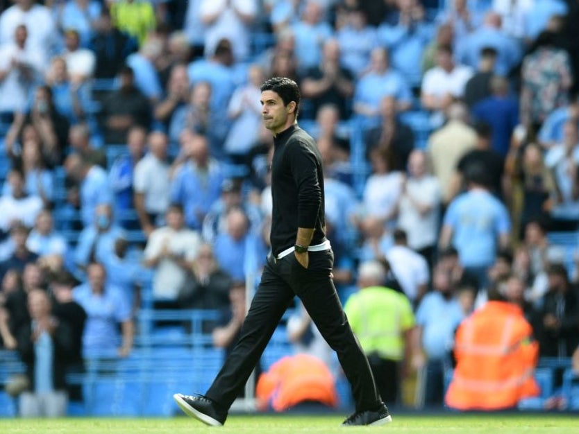 Mikel Arteta reacts at the final whistle