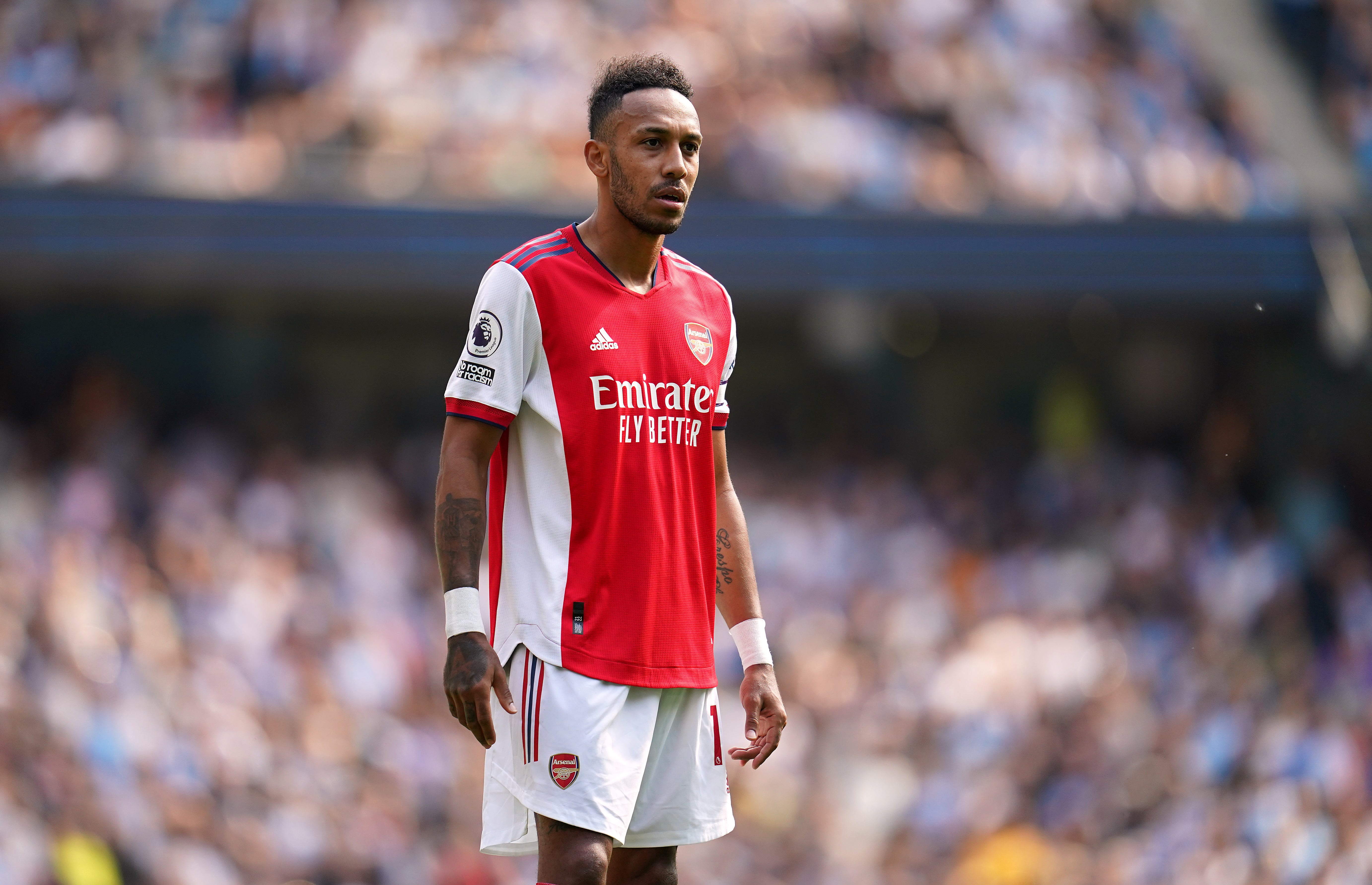 Pierre-Emerick Aubameyang tried to rally Arsenal after their dismal defeat at Manchester City (Nick Potts/PA)