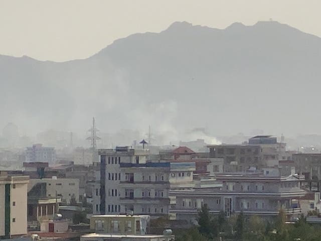<p>Smoke rises in Kabul after a US drone strike </p>