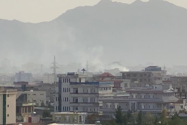 <p>Smoke rises in Kabul after a US drone strike </p>