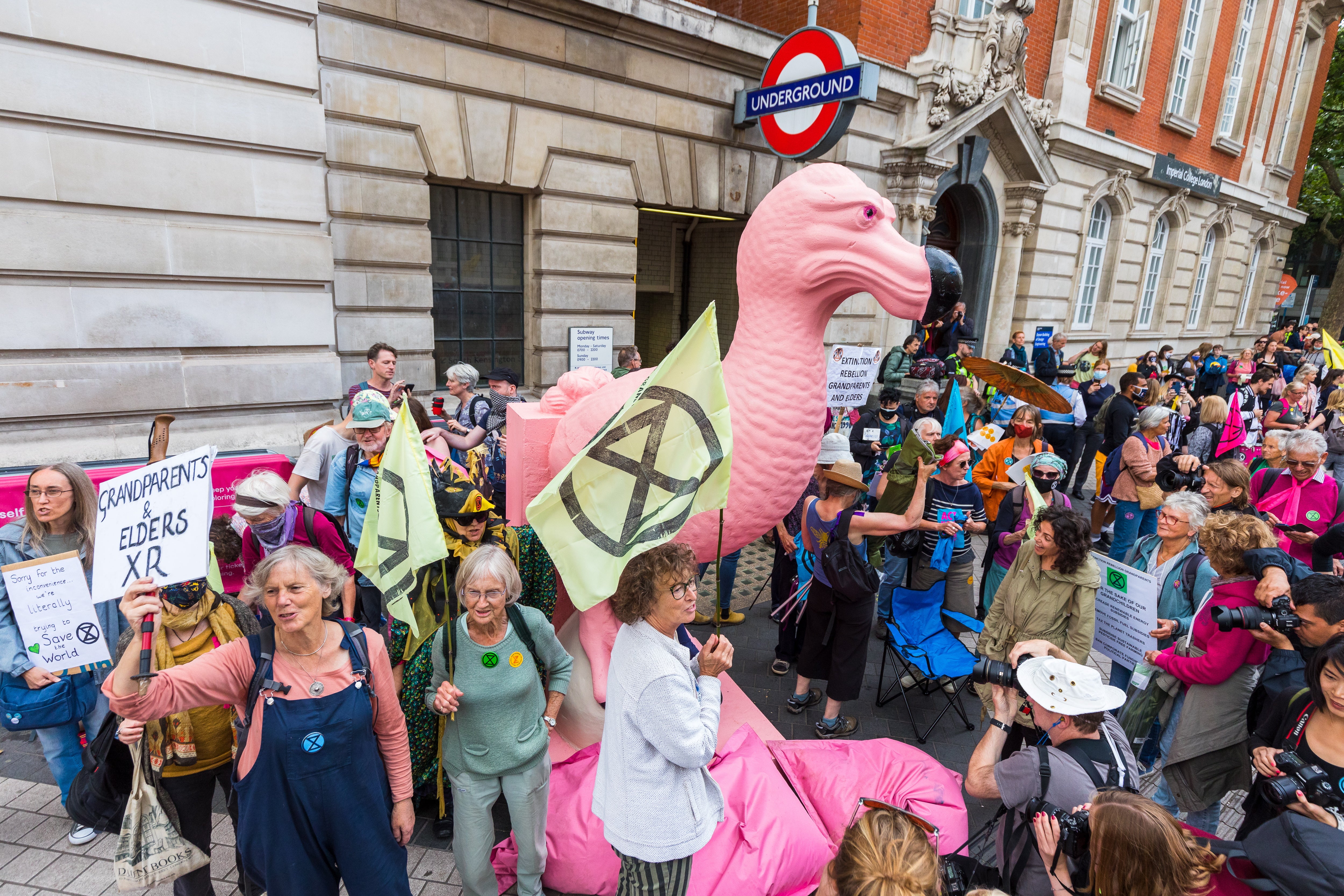 Extinction Rebellion with a giant dodo during a climate and activists’ protest outside the Science Museum