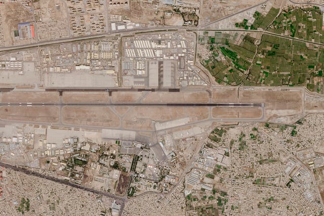 <p>In this satellite photo taken by Planet Labs Inc., Kabul’s international airport is seen Saturday, 28 August, 2021</p>