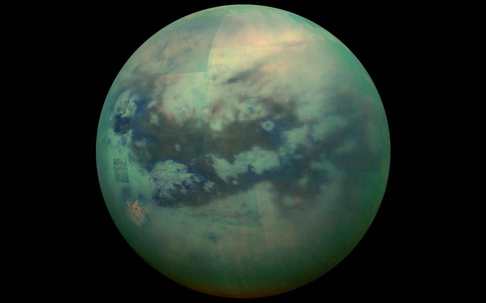 File: A composite image shows an infrared view of Saturn’s moon Titan from Nasa’s Cassini spacecraft