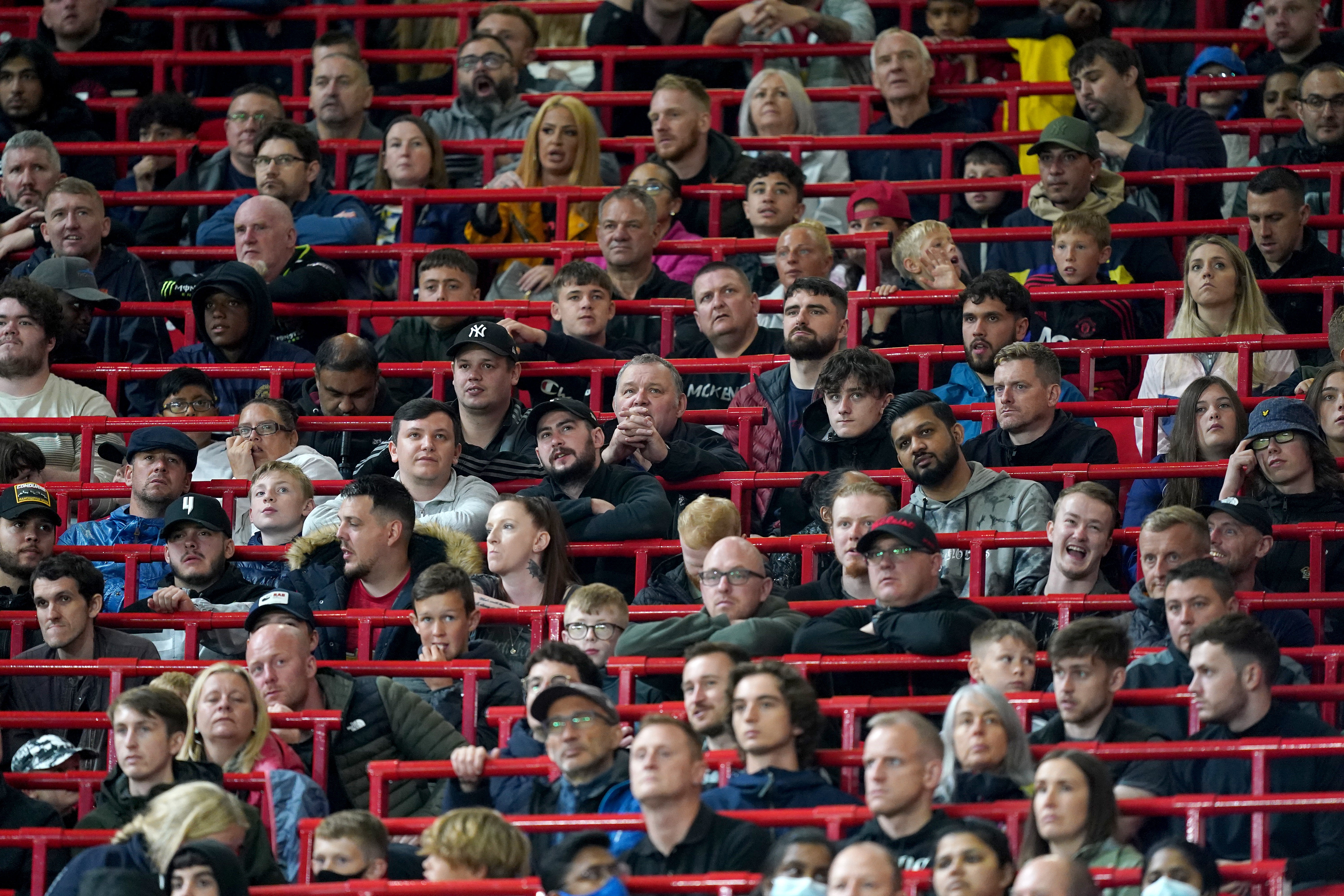 Fans in the new rail seating section at Manchester United’s pre-season friendly against Brentford (Nick Potts/PA)