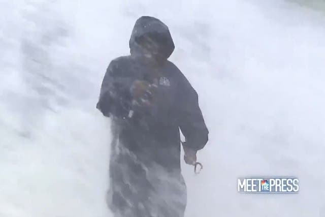 <p>Al Roker braving waves during hurricane hurricane Ida  </p>