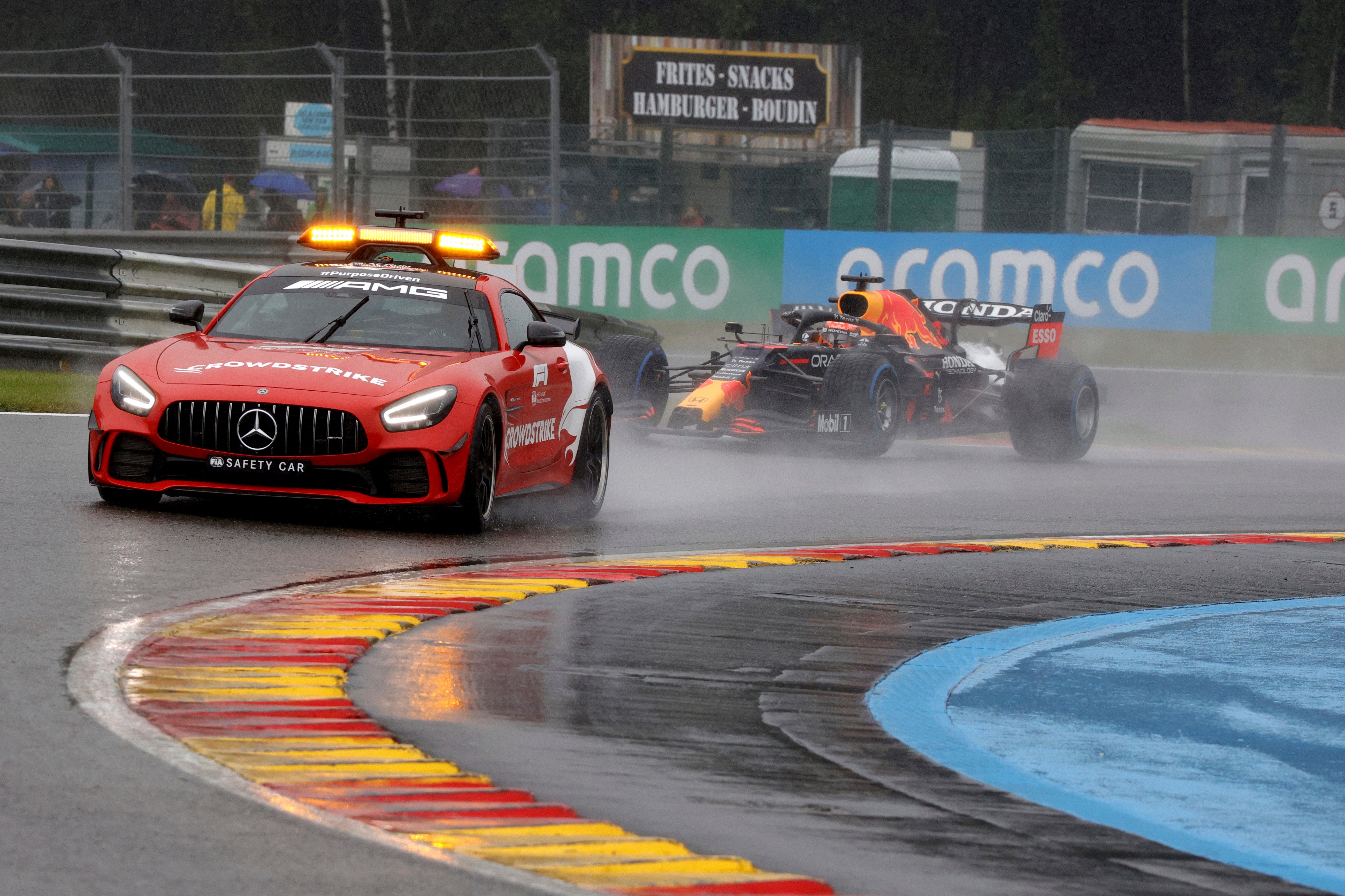 The race was abandoned after two laps behind the safety car (Olivier Matthys/AP)