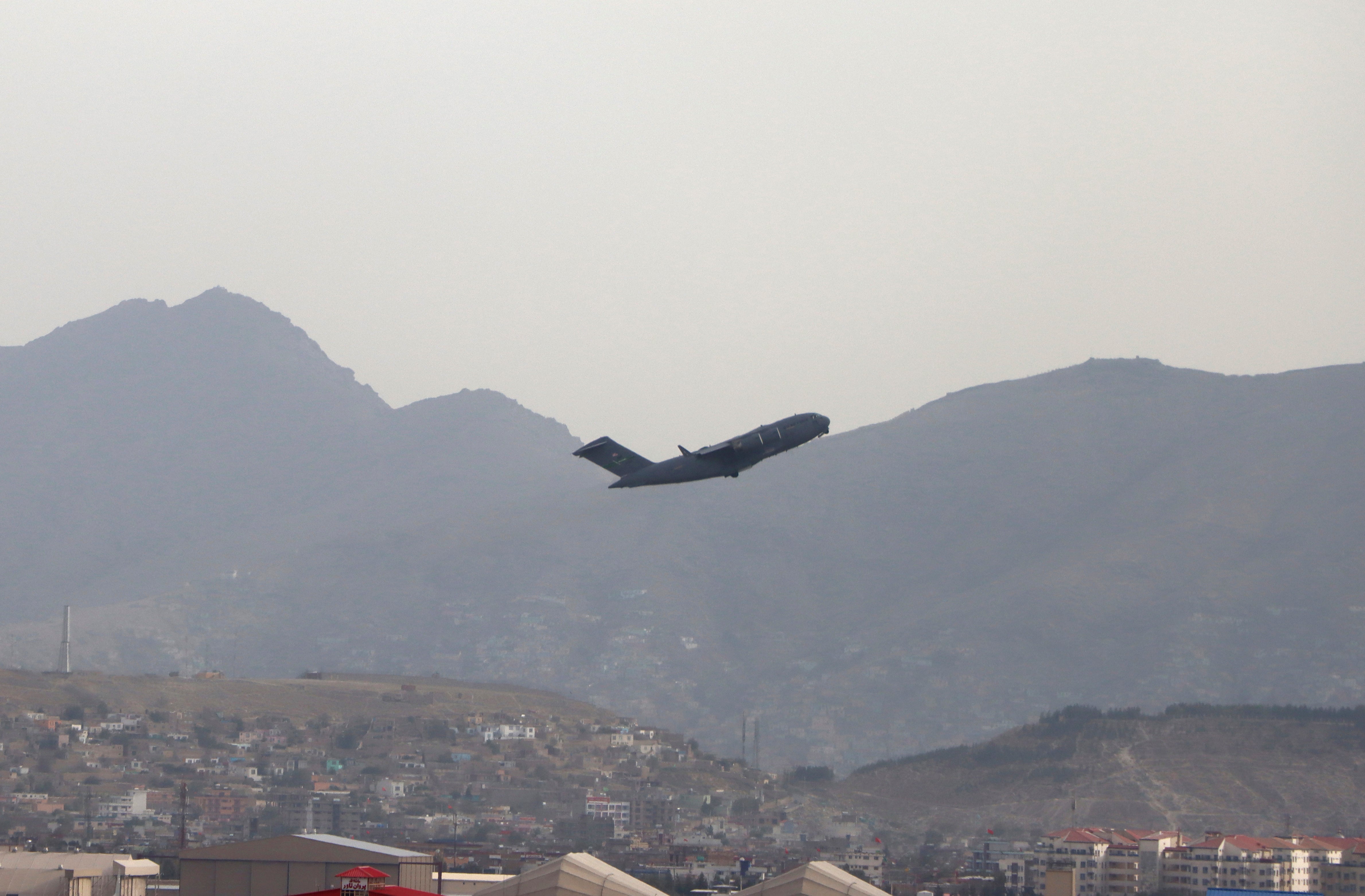 <p>A US military aircraft takes off from the Hamid Karzai International Airport in Kabul on Monday </p>